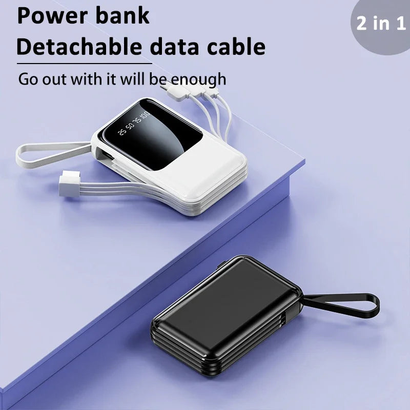 Power Bank with Built-in Cables, Digital Display & LED Light