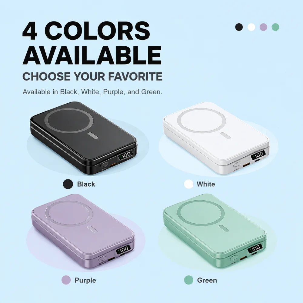 Magnetic Wireless Power Bank with Dual USB & LED Light