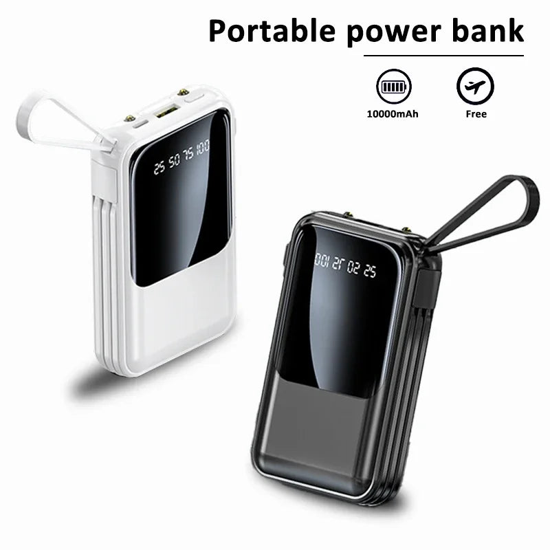 Power Bank with Built-in Cables, Digital Display & LED Light