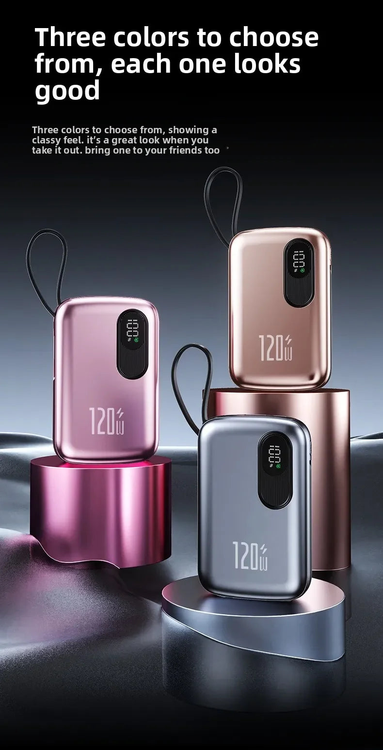 Portable Power Bank with Built-in Cable & Digital Display