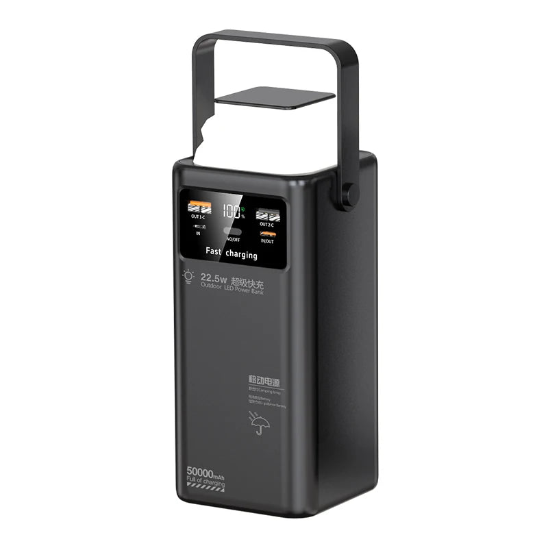 Outdoor Power Bank with Built-in Cables & LED Camping Light