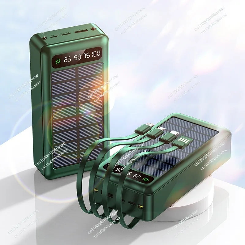 Portable Solar Power Bank with Built-in Cable
