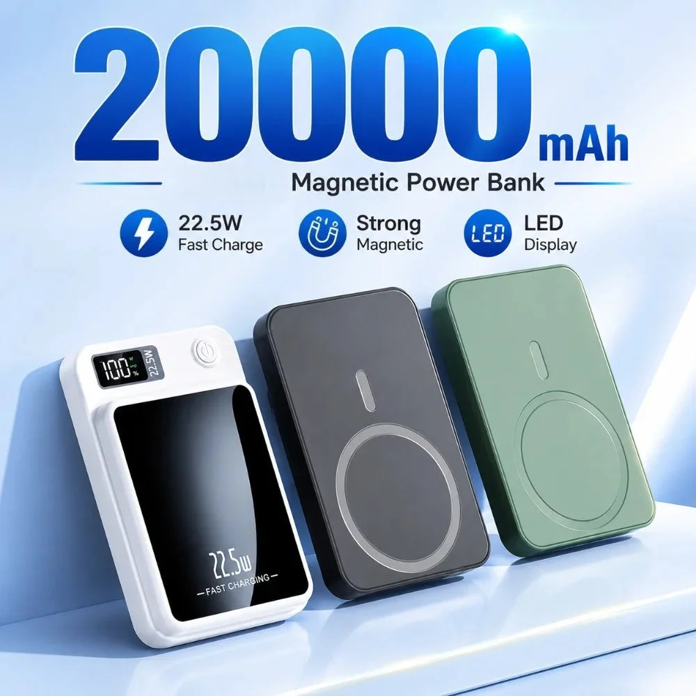 Magnetic Wireless Power Bank with Dual USB & LED Light
