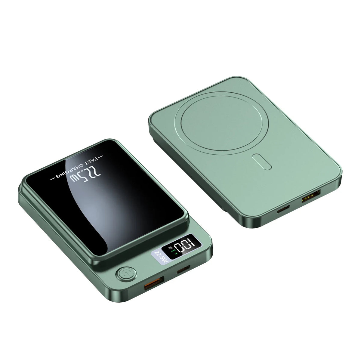 Magnetic Wireless Power Bank with Dual USB & LED Light