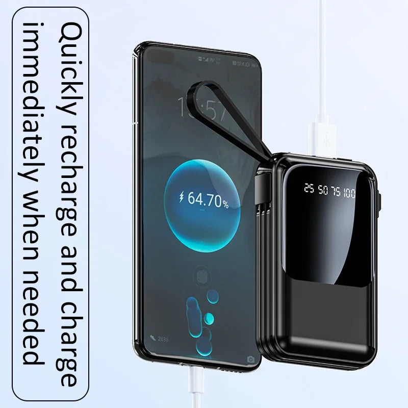 Power Bank with Built-in Cables, Digital Display & LED Light