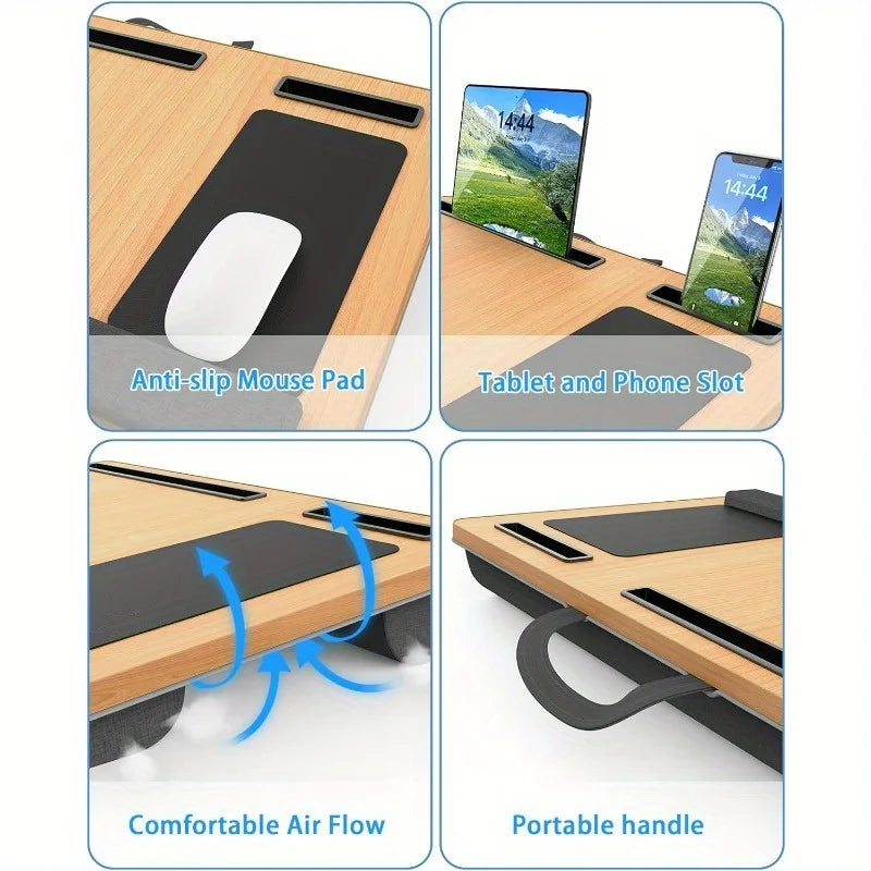 Cushioned Laptop Lap Desk with Mouse Pad & Device Slots