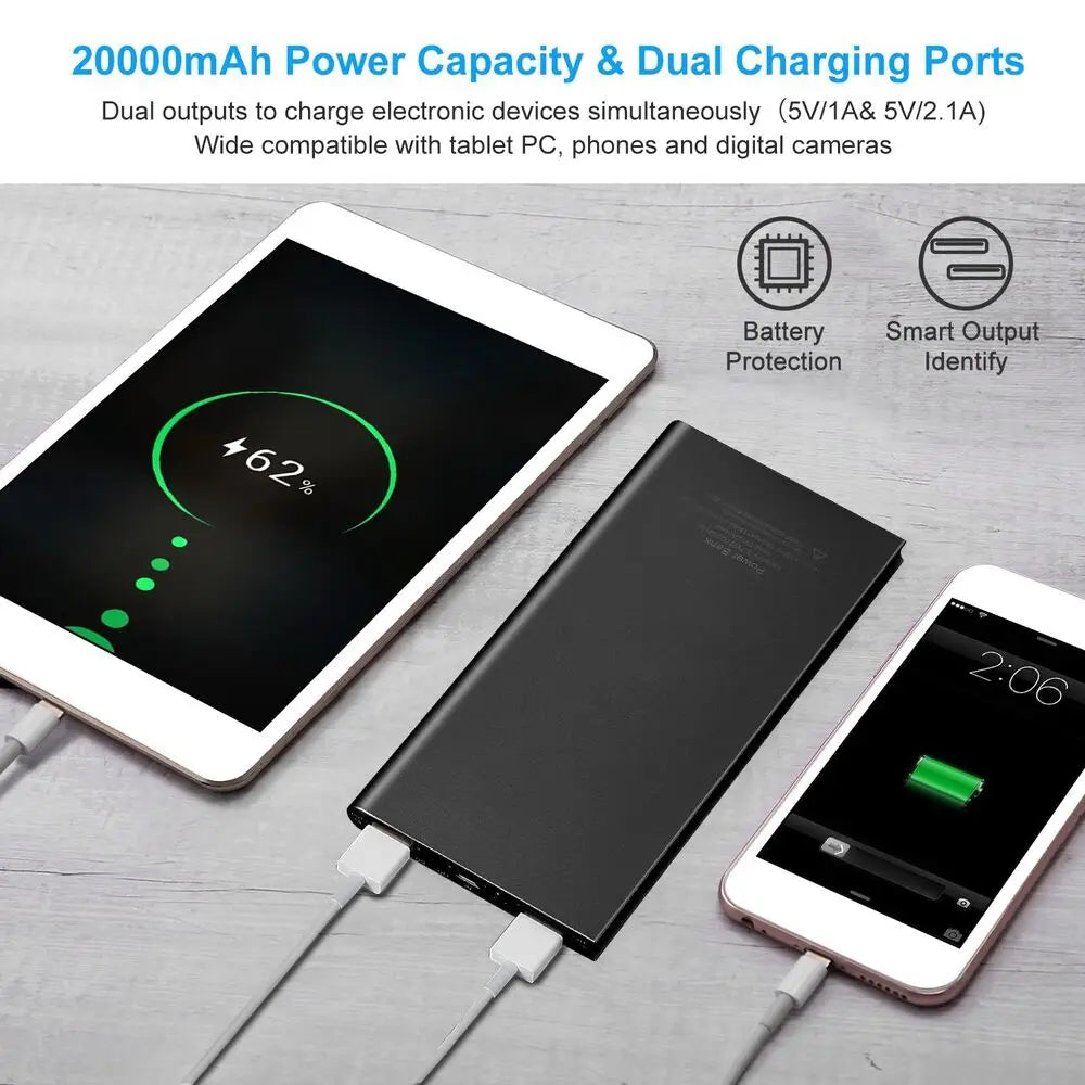 Portable Dual USB Power Bank with LED Flashlight