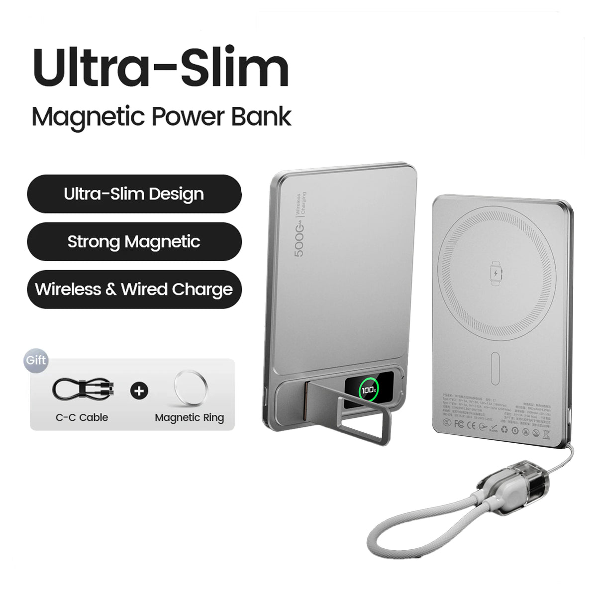Magnetic Wireless Power Bank with Digital Display & Metal Casing