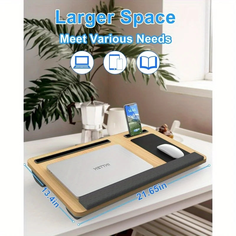 Cushioned Laptop Lap Desk with Mouse Pad & Device Slots