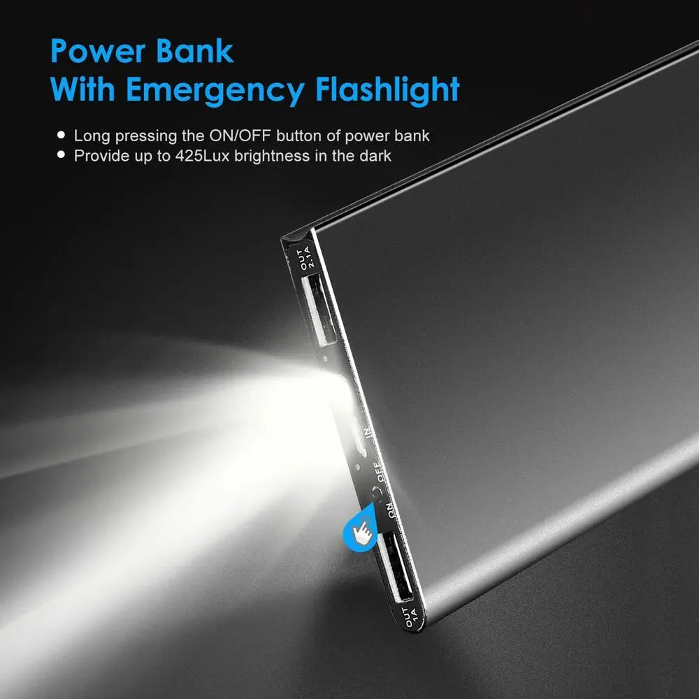 Portable Dual USB Power Bank with LED Flashlight