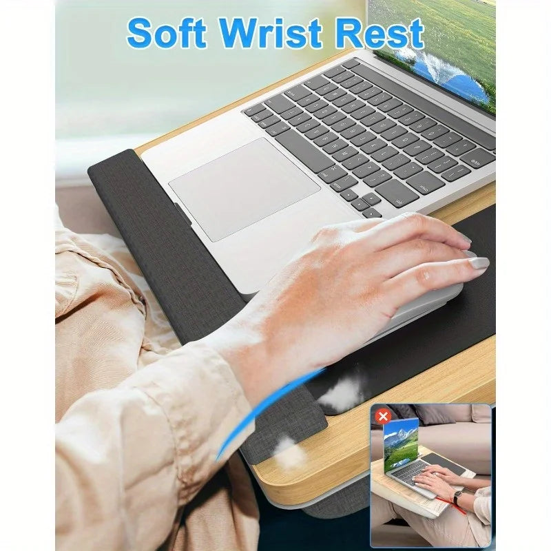 Cushioned Laptop Lap Desk with Mouse Pad & Device Slots