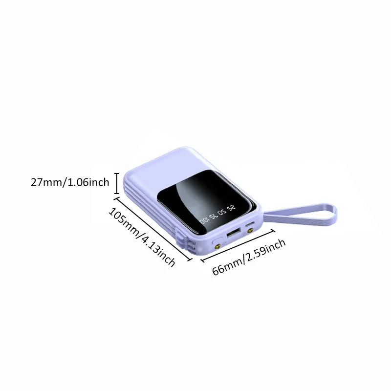 Power Bank with Built-in Cables, Digital Display & LED Light
