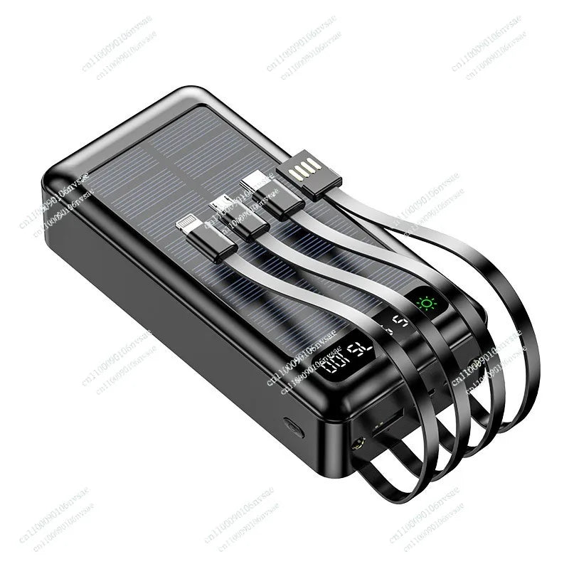 Portable Solar Power Bank with Built-in Cable