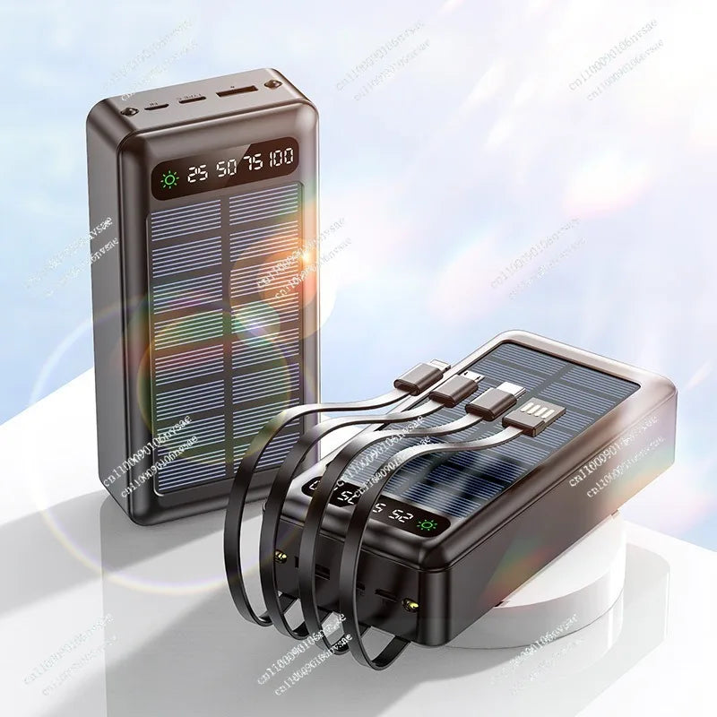 Portable Solar Power Bank with Built-in Cable