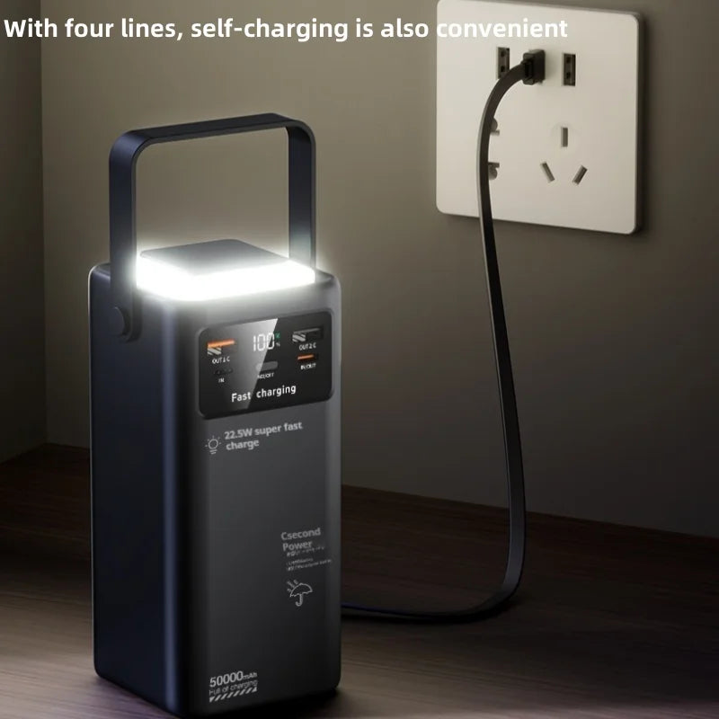 Outdoor Power Bank with Built-in Cables & LED Camping Light